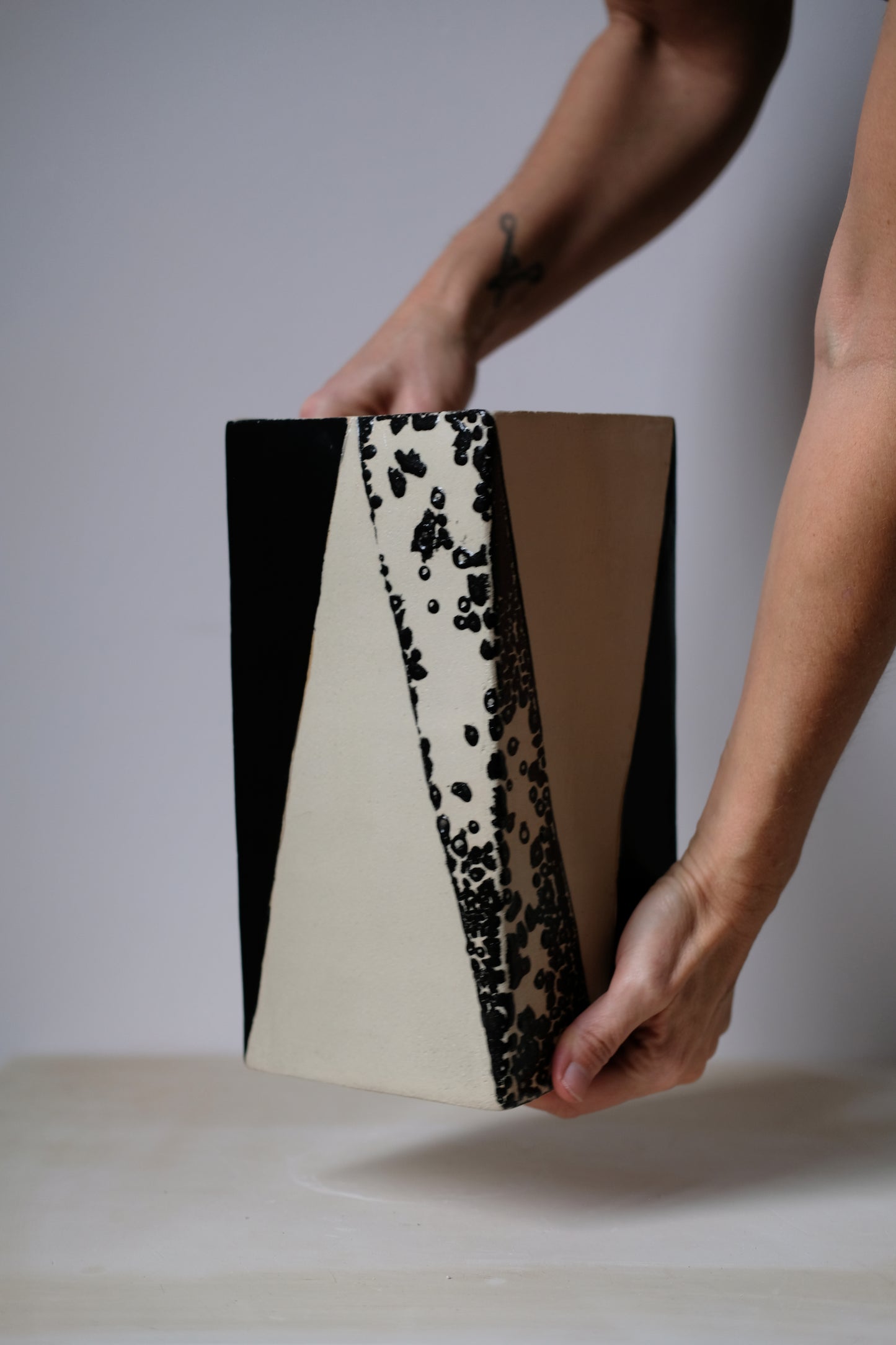 Large Vase 'Balanced' ::: Black, Cream & Dalmatian Freckle