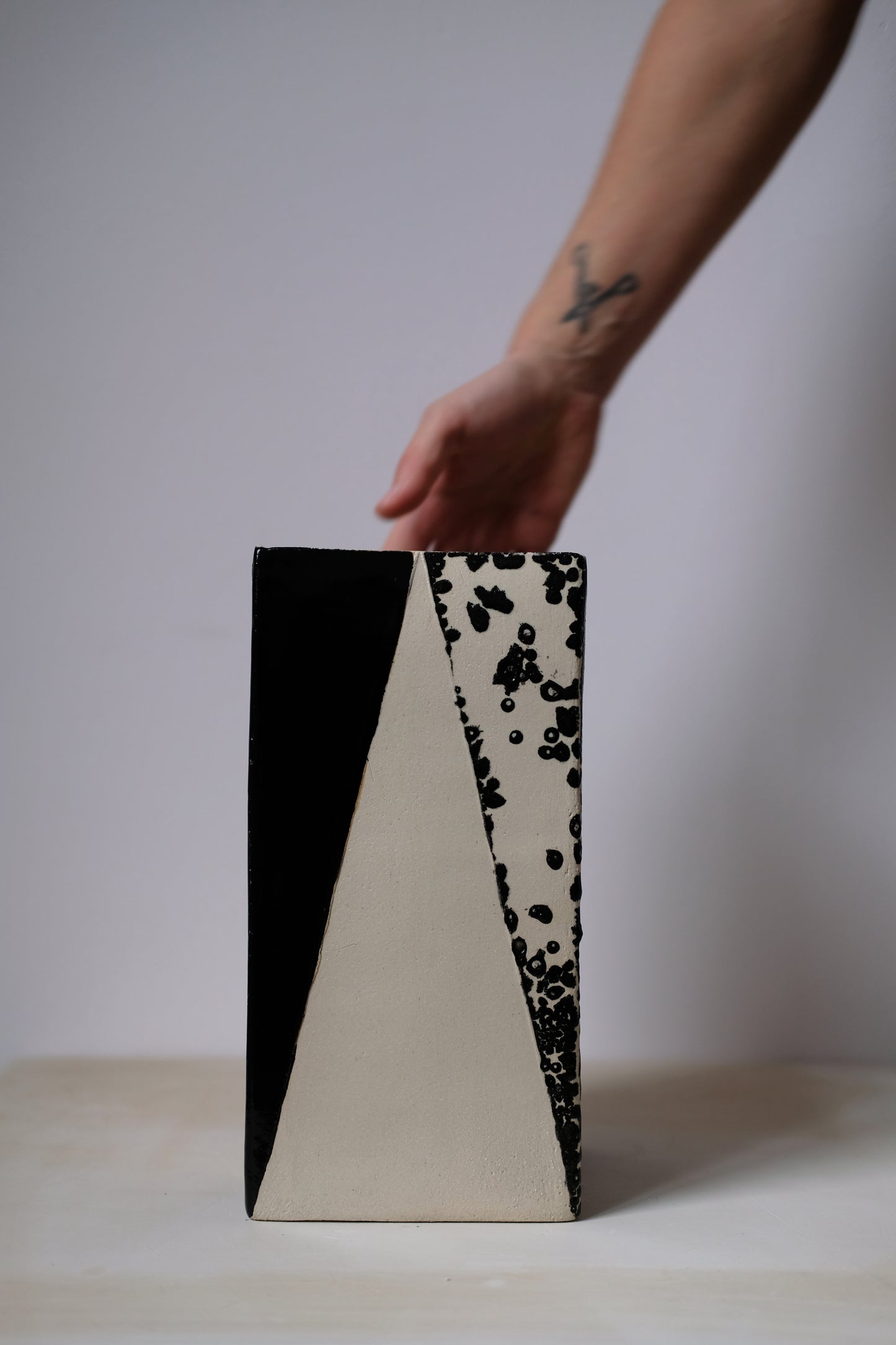 Large Vase 'Balanced' ::: Black, Cream & Dalmatian Freckle