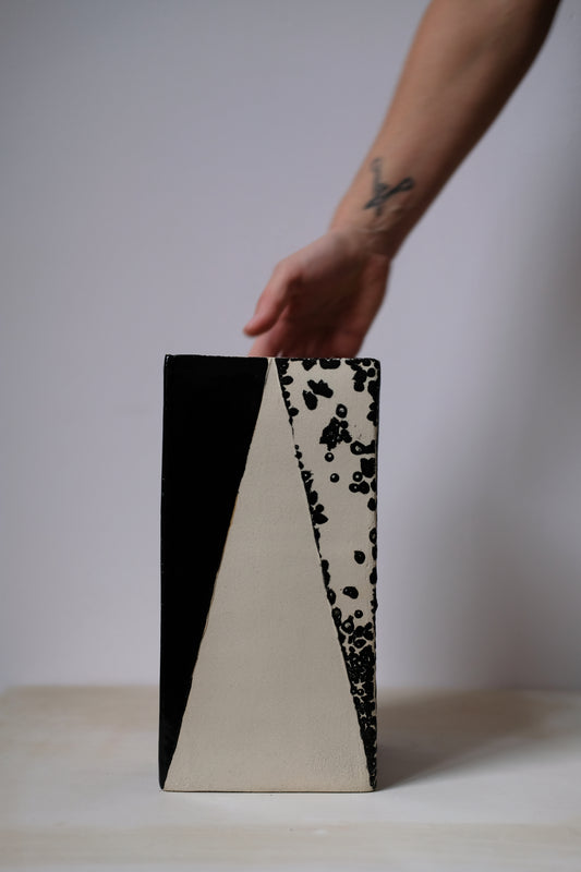 Large Vase 'Balanced' ::: Black, Cream & Dalmatian Freckle