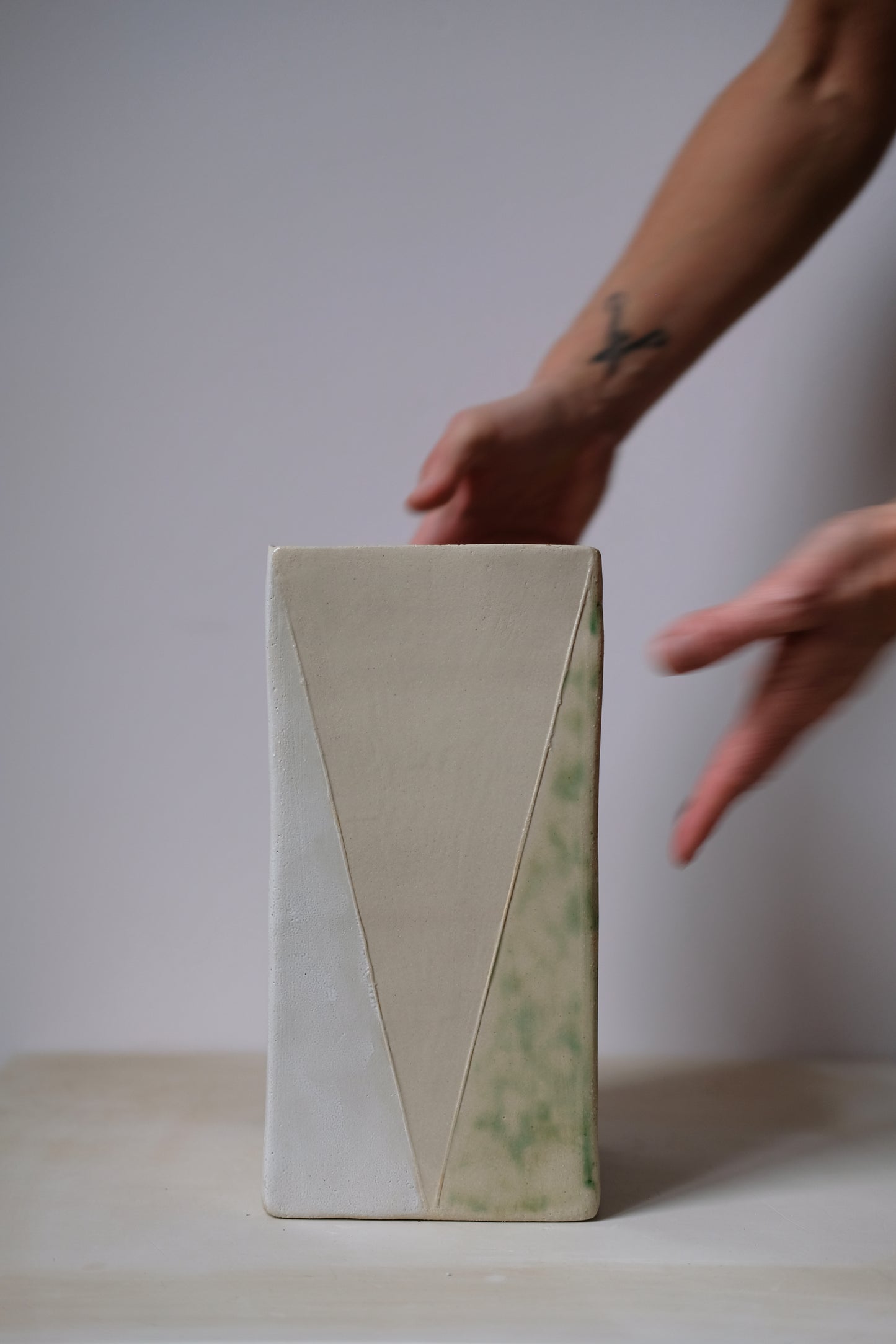 Large Vase 'Balanced' ::: Cream, White Snake & Green