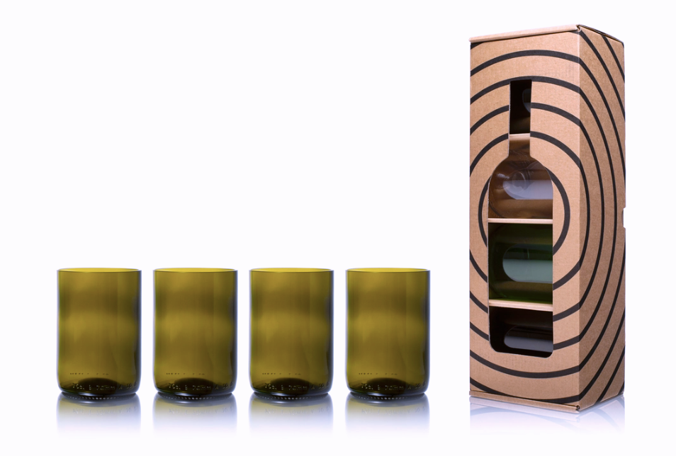 Rebottled ::: Circular drinking glass olive ::: Box of 4