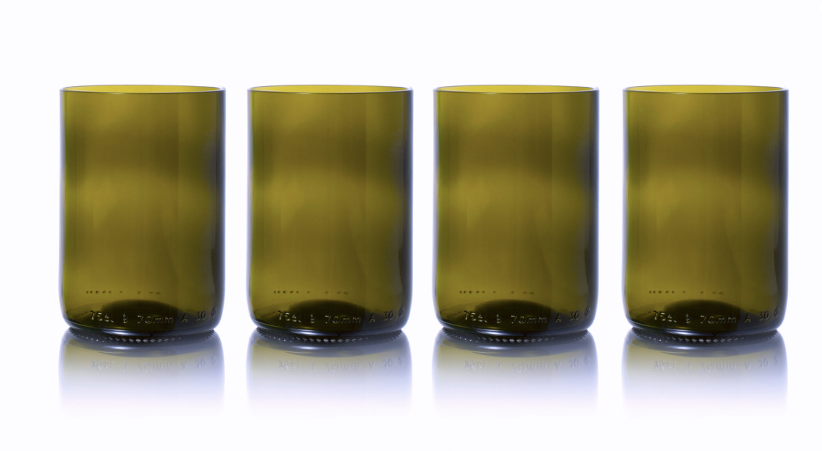 Rebottled ::: Circular drinking glass olive ::: Box of 4